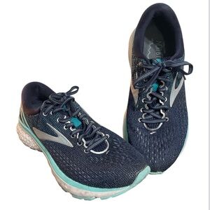 Brooks Ghost 11 Running Shoes Size 8 Navy/Turquoise/White